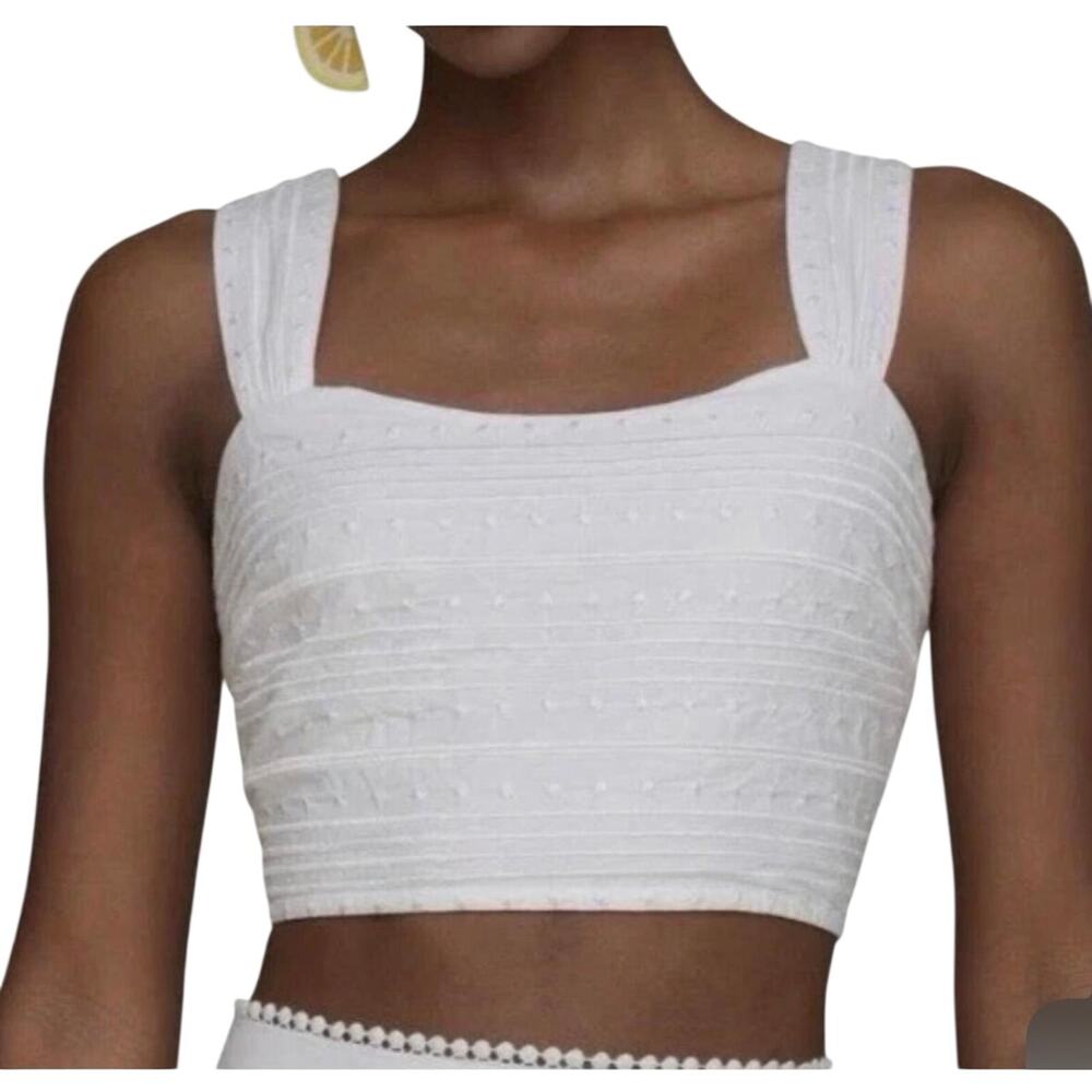 Avec Les Filles White Solid Square Neck Wide Strap Zip Front Crop Top 10
